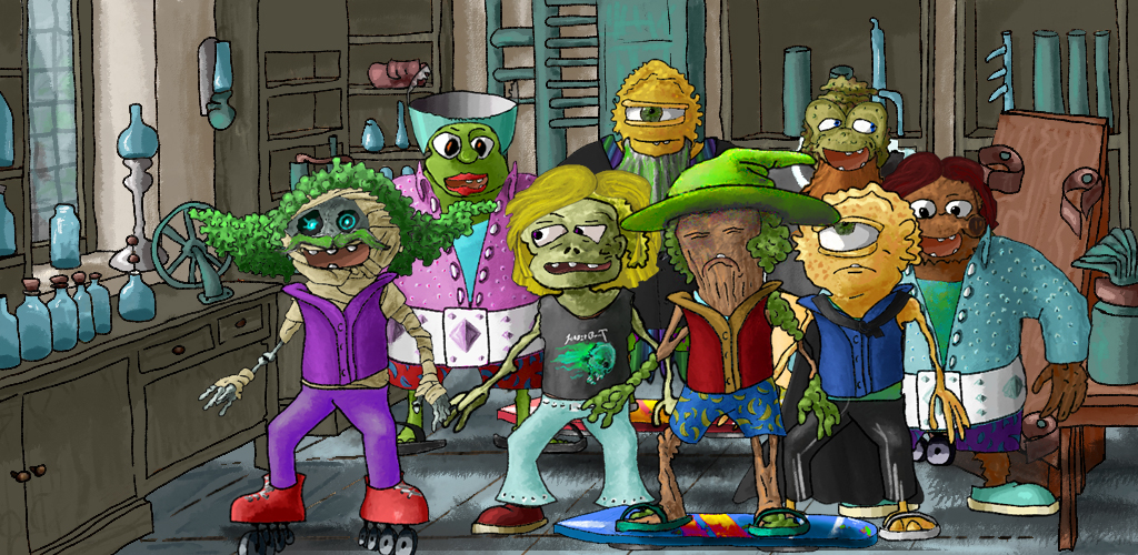 Hand-drawn Habit Beast monsters in the lab